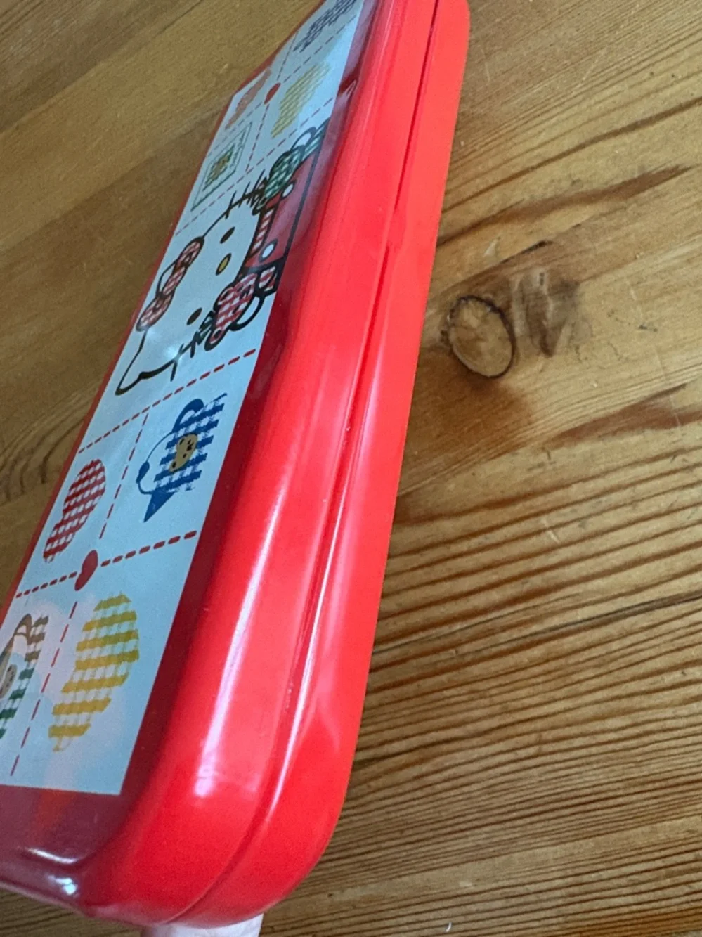 VTG Sanrio Hello Kitty Pencil Case Tin Box Red Pen Case Metal 1995 rare